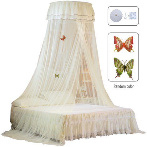 Baldaquin de lit à dôme universel Entrée simple Filet de lit à mailles fines Rideau en dentelle Décoration de chambre à coucher de style princesse Installation facile Blanc Blanc (1/5)