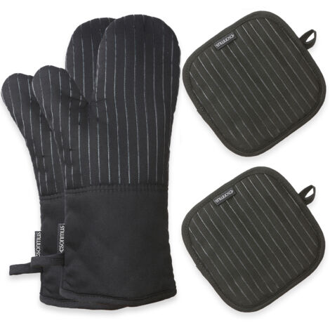 Gants de four en coton et silicone, résistants à la chaleur, antidérapants, pour barbecue, gants de cuisine, maniques, 1 paire de gants de four, 2 maniques (1/5)