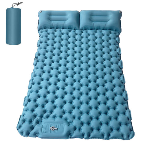 Tapis de Camping pour 2 personnes avec oreiller à Air, matelas à Air Portable, imperméable, coussin de couchage pour sac à dos, Bleu clair (1/5)