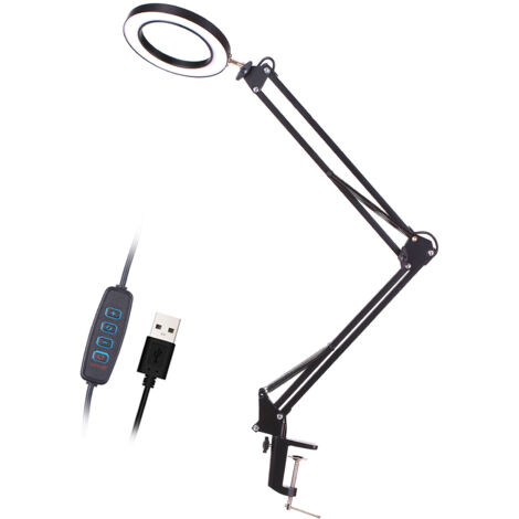 Eclairage Lampe loupe 5 x LED avec pince mains libres Loupe loupe Lampe de bureau Bras pivotant réglable Lampe alimentée par USB Loupe Lampe (1/5)