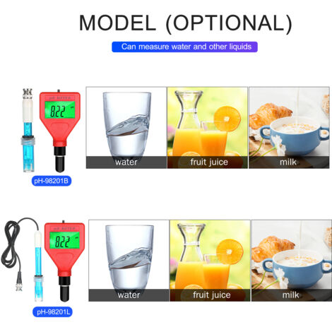 PH METER 0-14PH MANE DE MESURATION TESTER DE QUALITÉ DE L'EAU CAL 1,5 pouce PH PH avec rétro-éclairage vert pour le brassage de sauce alimentaire (1/5)