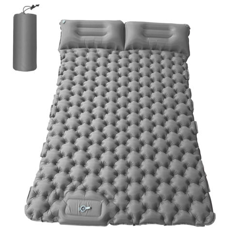 Tapis de Camping pour 2 personnes avec oreiller à Air, matelas à Air Portable, imperméable, coussin de couchage pour sac à dos, Argent (1/5)