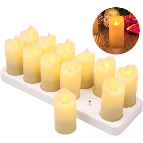 12 PCS Bougies sans Flamme Rechargeables Bougies Piliers sans Fil à LED Jaune Chaud Réalistes Bougies Électriques avec Flamme Vacillante pour Noël Halloween Festivals Décoration de Fête de Mariage (1/5)