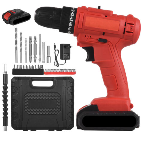 Perceuse électrique sans fil 21 V, mandrin de 3/8 pouces, perceuse électrique portative, tournevis, embouts, arbre d'extension de manchons, 2 vitesses variables 25 + 1 réglage du couple 30N.m, Prise U (1/5)