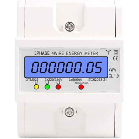 Decdeal – Compteur d'énergie triphasé 3x220/380V 5-80A – Installation sur rail DIN – Écran LCD rétroéclairé – Classe de précision 1.0