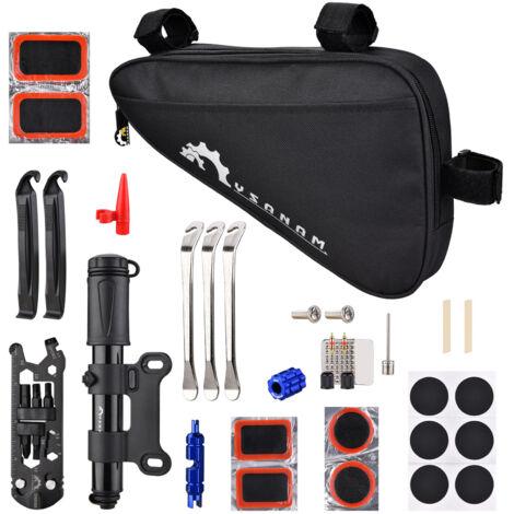 Kit De Réparation Vélo 16 En 1 – Clés, Démonte-pneus, Patchs, Râpe, Sac De Transport, Pour VTT Et Urgences