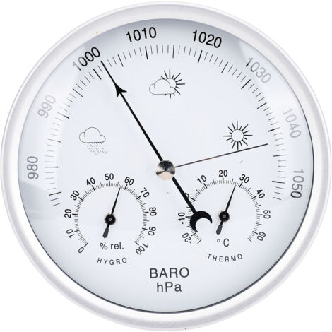 Decdeal Hygromètre baromètre du thermomètre 3 en 1 Mur de la saison suspendu intérieur extérieur instrument météo précis blanc 130 mm 130 mm (1/5)