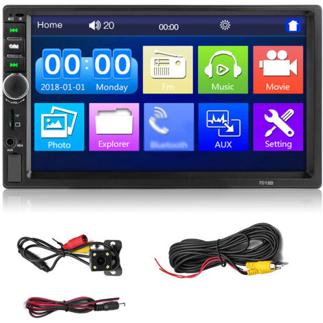 7 pouces Double Din Autoradio Récepteur 2 Din Autoradio Autoradio Écran Tactile BT MP5 Lecteur avec Caméra de Recul Télécommande (1/5)