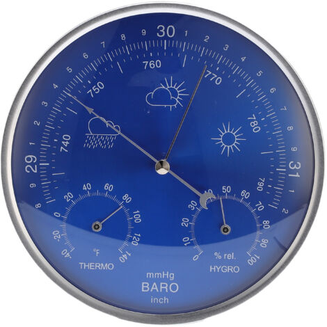 Decdeal Hygromètre baromètre du thermomètre 3 en 1 Mur de la saison suspendu intérieur extérieur précis instrument Bleu 180 mm (1/5)