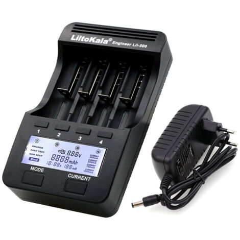 LiitoKala Lii-500 Kit de chargeur de batterie Intelligent à 4 emplacements pour batterie Rechargeable Li-ion 3.7 V et écran LCD Ni-MH 1.2 V, type 2 (1/5)