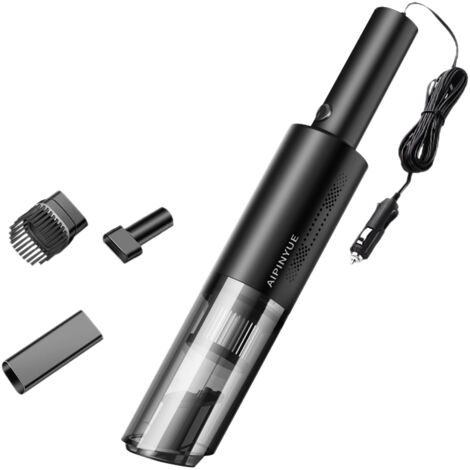 Mini aspirateur à main 120W avec forte aspiration 6000Pa, filtre HEPA pour voiture, nettoyage de la poussière et du gravier des poils d'animaux, Noir, Chargeur de voiture