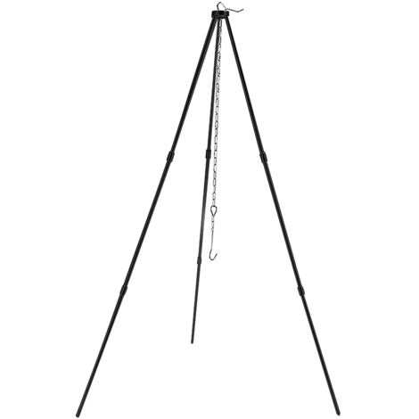Cadre de trépied pour barbecue avec chaîne et crochet, sac de rangement, hauteur réglable, support de trépied de camping pour feu ouvert, voyage, randonnée, pique-nique, barbecue,Black (1/5)