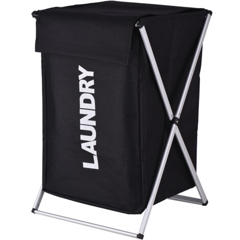 Panier à linge panier à linge organisateur trieur de rangement pliable avec poignée de couverture cadre en aluminium pour salle de bain chambre maison noir, Noir (1/5)
