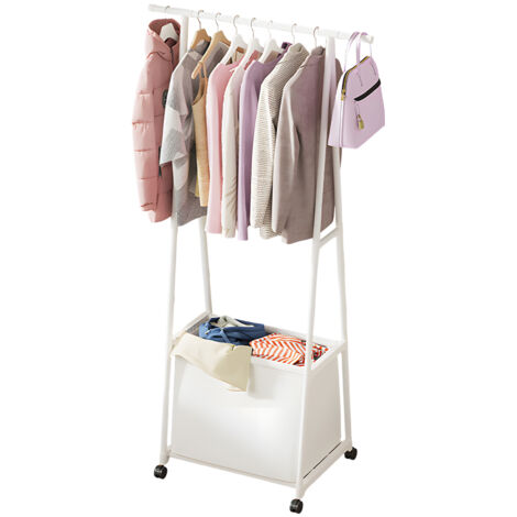 Portant à vêtements avec grand sac de rangement, organisateur de vêtements amovible, porte-vêtements triangulaire autoportant 2 en 1, chariot de rangement pour vêtements roulants, Blanc (1/5)