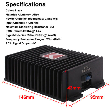 Decdeal Amplificateur de voiture à 4 canaux 80WX4 Power Power Digital Processor Sound Processor Classe A / B pour Android Player (1/5)