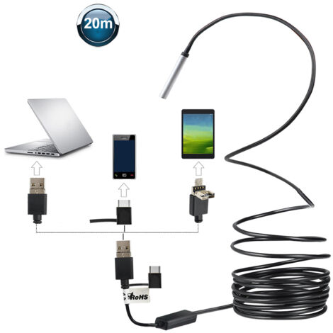 Endoscope étanche pour téléphone portable trois-en-un 20 mètres caméra HD 5.5mm caméra 720P réparation automatique inspection de pipeline endoscope industriel (1/5)