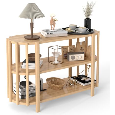 Decdeal Table d'Appui 3 Niveaux Ovale 110x38x75cm - Design Moderne pour Salon - Couleur Bois (1/5)
