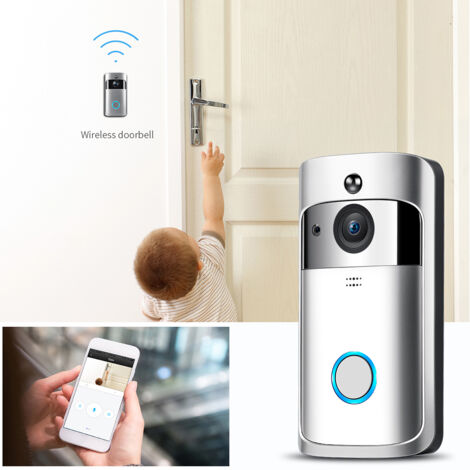 Decdeal Sonnette vidéo sans fil 720p Interphone visuel Interphone Wi-Fi Bell Pir Detection Vision nocturne à 2 voies Caméra de sécurité à la maison avec 166 ° Angle Smart Door prend en charge le stock (1/5)