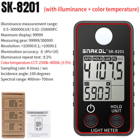 Decdeal Testeur de température de couleur Testeur d'éclairage précis élevé 0,5-300000lux LED Éclairage de LED Test de luminance photographique Dispositif (1/5)