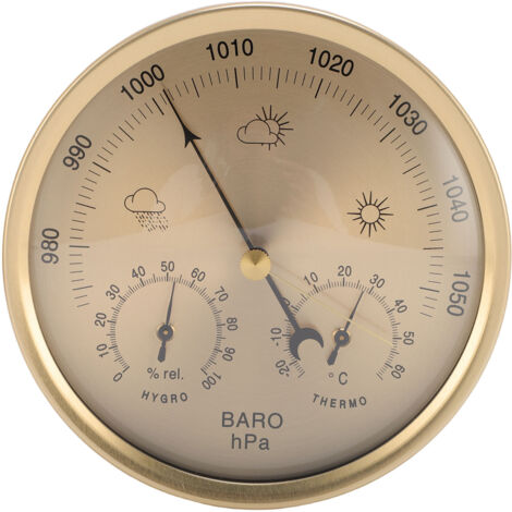 Decdeal 3 po en 1 baromètre Hygromètre Température Mur Mur de la suspension météo Gold Station de prévision météo pour la maison et le bureau 130 mm (1/5)