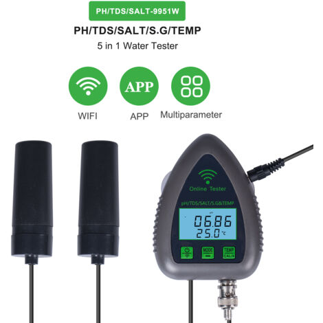 Decdeal TUYA WiFi 5in1 Qualité de l'eau Monitor en ligne PH Total Solids dissous S.G Test de test de température Salinité Testeur de mariculture multifonctionnelle pour boire Aquarium Aquarium Piscine (1/5)