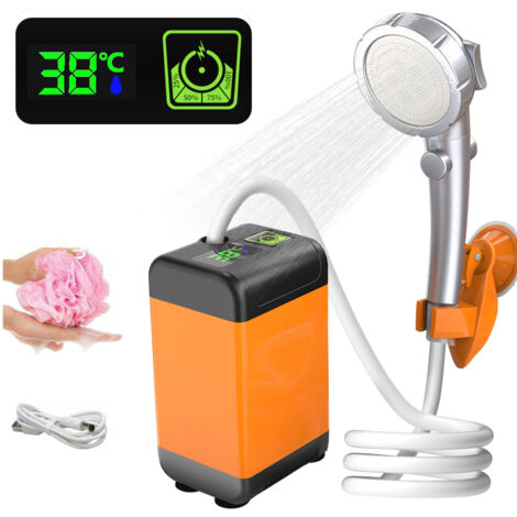 Gris 7800 mAh) Pompe de douche de camping, kit de douche extérieure Gris 7800 mAh) Pompe de douche de camping, kit de douche extérieure
