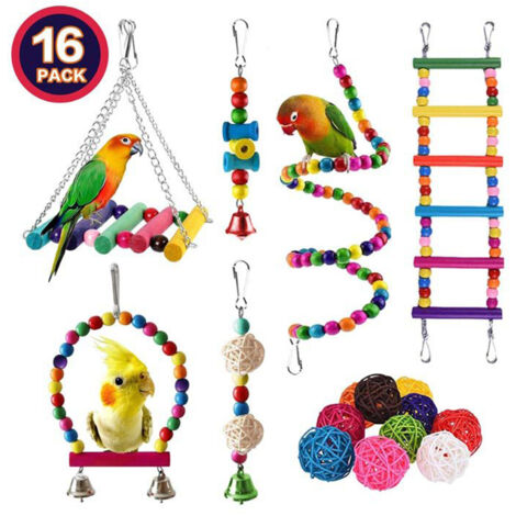 Ensemble de jouets pour perroquets, 16 paquets, variété de jouets pour Cage à oiseaux, accessoires sûrs et durables pour perruches calopsittes (1/4)