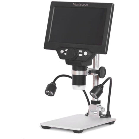 Microscope numérique G1200 Grand écran couleur de 7 pouces Écran LCD à grande base Loupe à amplification continue 12MP 1-1200X avec support en alliage d'aluminium avec deux lumières de remplissage