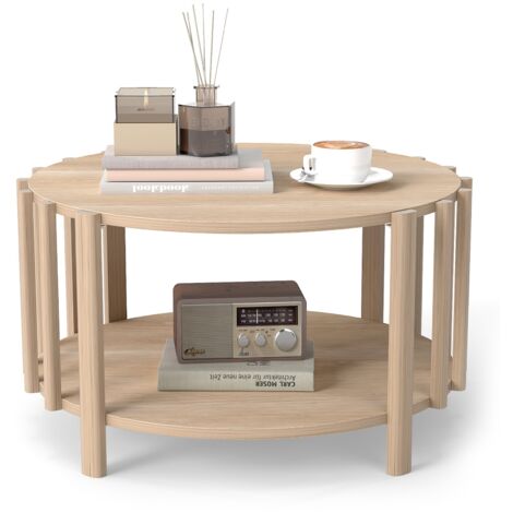 Decdeal Table Basse Ronde Minimaliste - Bois Multi Usage pour Salon - Déco Maison - Couleur Bois Naturel