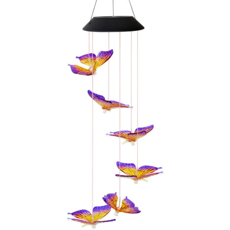 Lampe à carillon éolien à énergie solaire, papillon à couleur changeante, panneau solaire extérieur pour jardin et rue (1/5)
