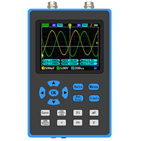 Oscilloscope portable à double canal, bande passante de 120 M, écran de 2,8 pouces, sensibilité verticale minimale de 10 mV, analyse du spectre FFT, onde sinusoïdale/onde carrée/onde triangulaire (1/5)