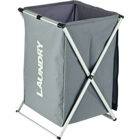 Panier à linge panier à linge organisateur trieur de rangement pliable avec poignée de couverture cadre en aluminium pour salle de bain chambre maison gris (1/5)