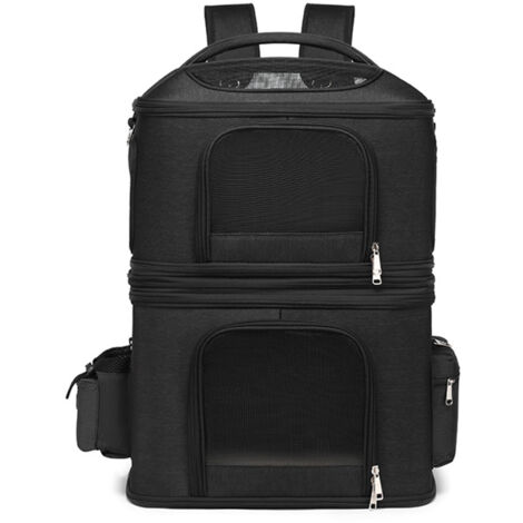 Sac de transport pour chat, sac à dos amovible, double porte-chat, respirant et pratique pour les voyages – Protection d'épaule durable et confortable,Black (1/5)