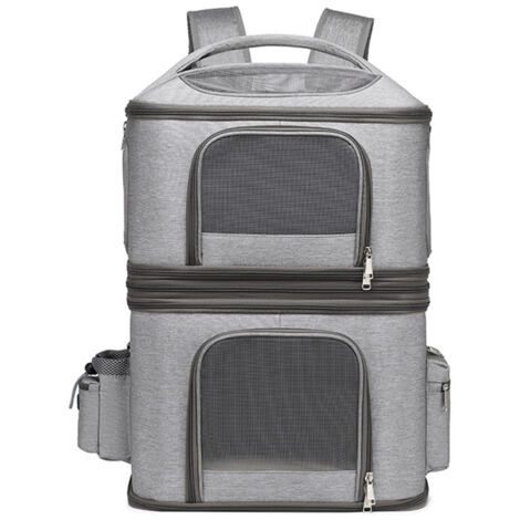 Sac de transport pour chat, sac à dos amovible, double porte-chat, respirant et pratique pour les voyages – Protection d'épaule durable et confortable,Grey (1/5)