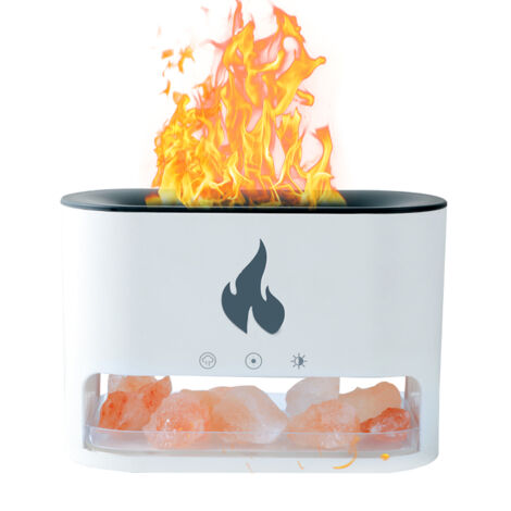 Pierre de sel en cristal, lumière d'ambiance colorée, humidificateur à flamme, huile essentielle ultrasonique, Machine d'aromathérapie, 4 couleurs de lumière/7 couleurs changeantes, 250ML, Blanc (1/5)