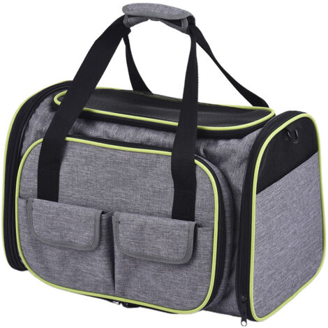 Sac d'extension portable pour animaux de compagnie Cage pour chien Teddy Cage pour chat Grand espace Tissu Oxford 600D respectueux de l'environnement Gris + Vert Côté Taille L (1/5)
