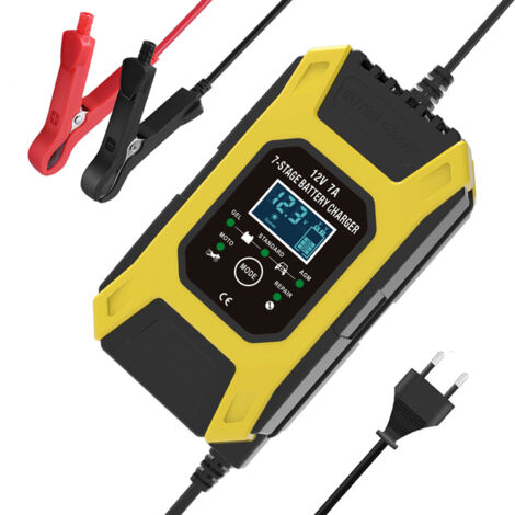 Chargeur de batterie plomb-acide 12V 7A 7-segments + mode multi-batterie Chargeur de réparation voiture et moto Euro (1/5)
