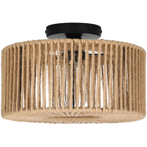Lampes rondes tissées en rotin de style rétro, foyer, éclairage de couloir, plafonniers, abat-jour en rotin sans ampoules, Noir & Jaune Lin, E27 (1/5)