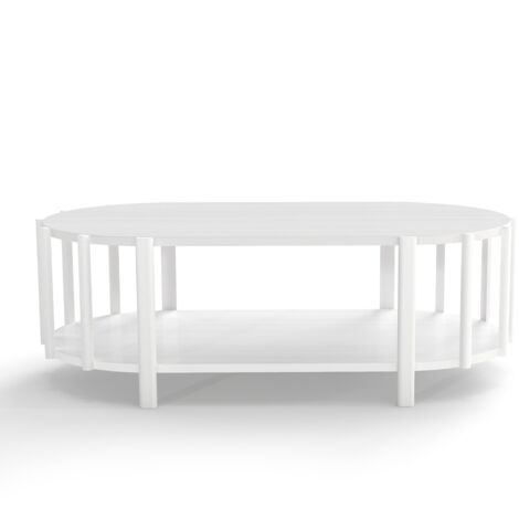 Decdeal Table Basse Ovale Multifonction - Panneau de Fibre Densité Moyenne avec Rangement - Blanc (1/5)