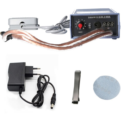 Soudeuse portative 5000W pour batteries 18650, avec plage de température de fonctionnement de 10℃ à 65℃. Livrée avec un manuel d'instructions en français