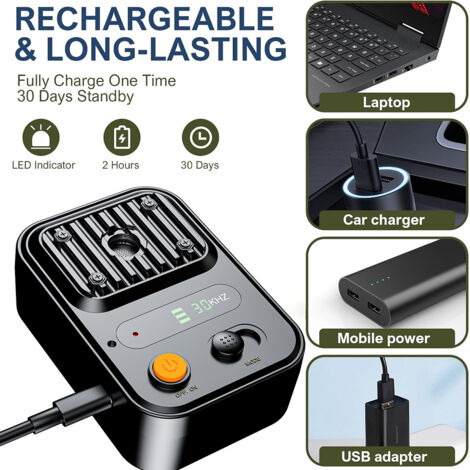 Decdeal Répulsif ultrasonique pour chien, dispositif anti-aboiement, étanche, rechargeable, portable, trois modes, multifonctionnel, anti-bruit, anti-aboiement, pour dressage d'animaux de compagnie, s (1/5)