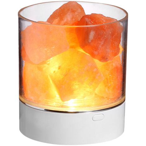 Lampe LED en pierre de sel de l'himalaya, 7 couleurs, lampe en cristal de roche, Portable, USB, lampe de Purification de l'air naturel, Blanc, 3W (1/5)