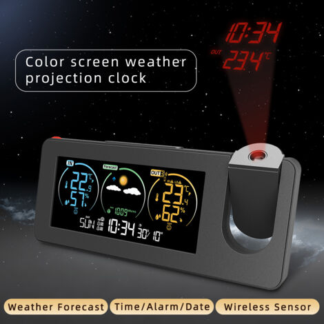 Decdeal FJ3538 Nouvelle projection électronique Horloge météo Station météorologique Température et écran de couleur d'humidité Alarme numérique (1/5)