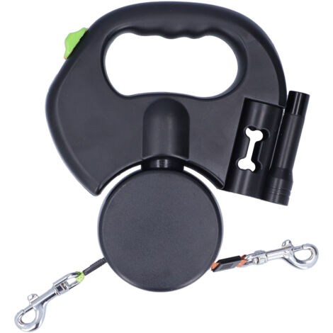Decdeal Leash pour animaux de compagnie rétractable automatique,1 remorquage 2 Double chien,avec lampe de poche et le distributeur de sacs (1/5)