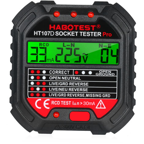 HABOTEST Testeur de prise GFCI avec affichage de tension Testeur de prise 90-250 V Détecteur de tension de polarité de circuit électrique automatique Détecteur de disjoncteur HT107D (1/5)