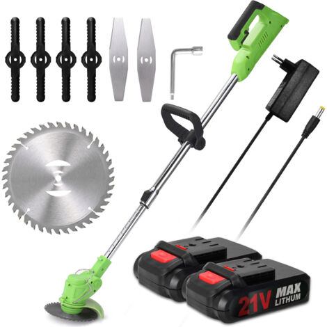 Decdeal – Coupe-bordure à batterie 21V 6000mAh – Moteur sans fil 25000 tr/min – Inclus 2 lames métal – Pour entretien précis du jardin