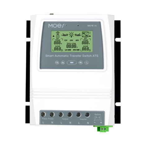 Contrôleur intelligent double puissance 80 A 16 kW – Commutateur automatique pour systèmes éoliens et solaires – Tension 12/24/48 V – Affichage LCD – Moes