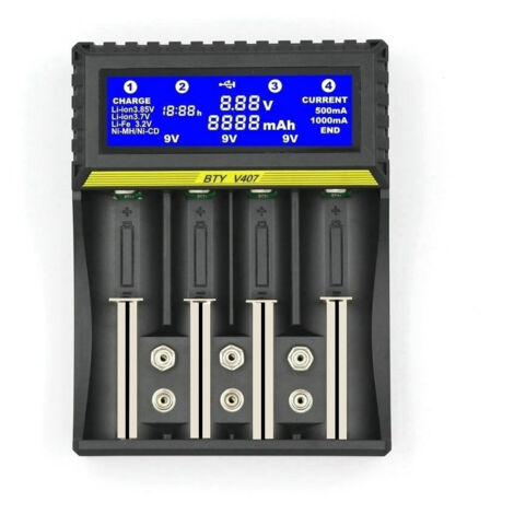 Chargeur de batterie 18650 Batterie Lithium-ion Nickel Métal Hydrure Nickel Cadmium AA AAA 9 V Chargeur de batterie Chargeur intelligent avec écran LCD, Noir (1/5)