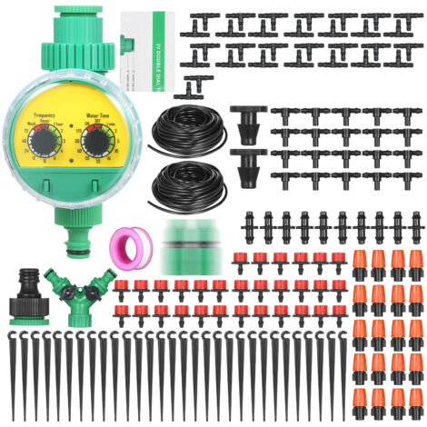 Kit d'arrosage goutte à goutte pour jardin Kit de brumisation avec minuterie d'irrigation automatique/tuyau de 30 m/buse de goutte à goutte/pulvérisateur etc. (1/5)