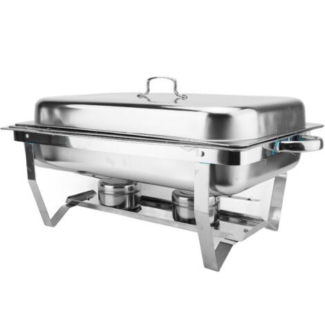 Decdeal Buffet Chauffant Rectangulaire Acier Inoxydable - Récipient avec Couvercle - Support Stable - pour Restaurant